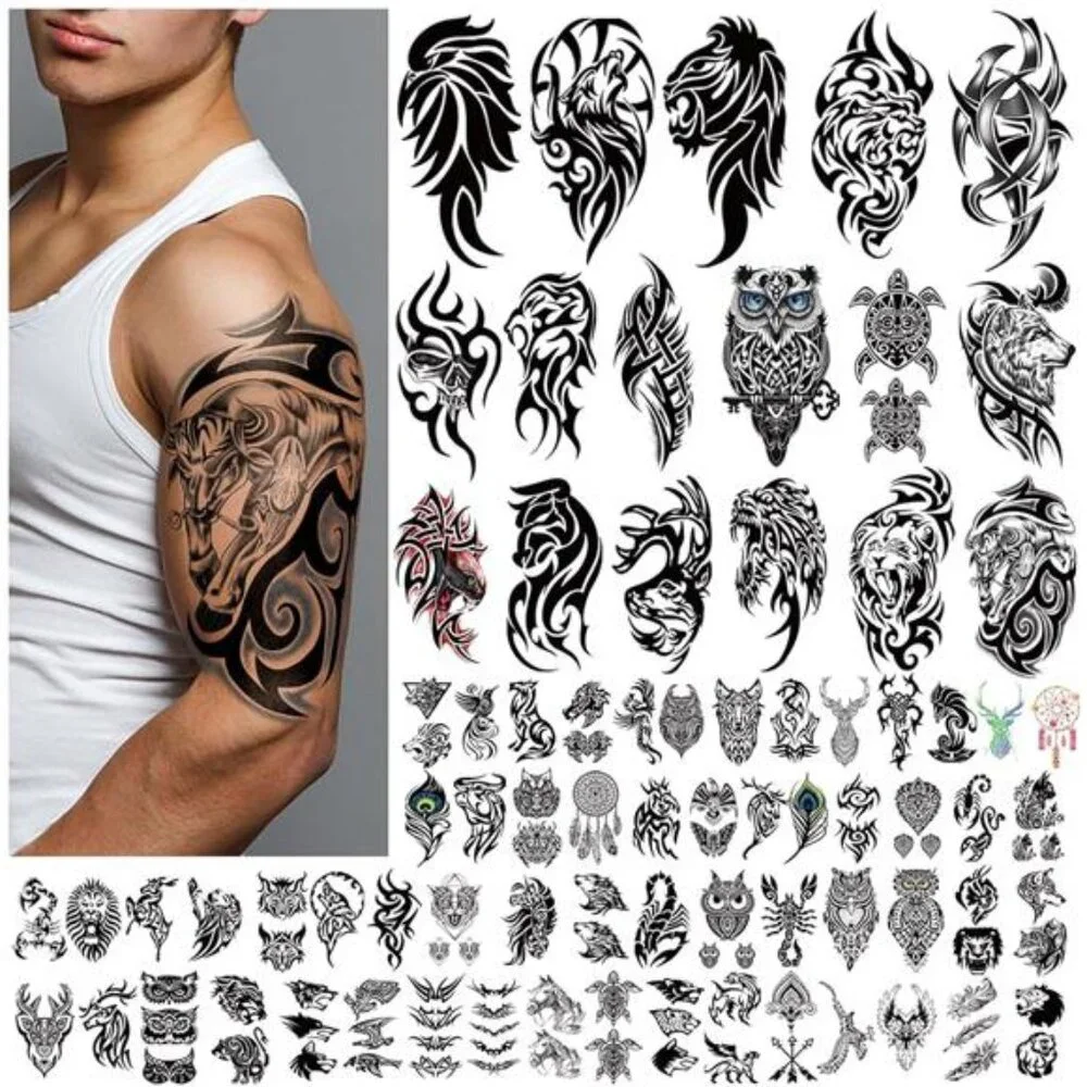 77 Sheets Tribal Temporary Tattoos Realistic, Half Arm  Long Lasting Tattoo